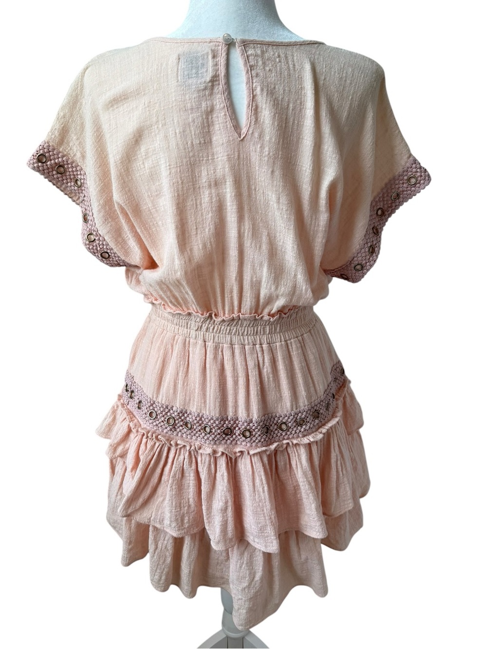 Misa Los Angeles Olivia Blush Pink Tiered Ruffle Cotton Mini Dress Sz Medium - Picture 3 of 8